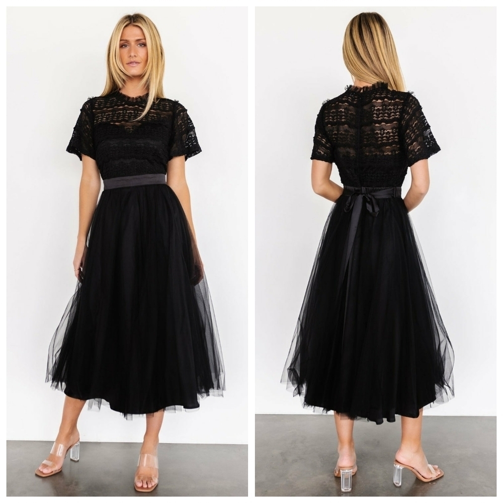 Baltic Born Darcy Black Lace Tulle Midi Dress